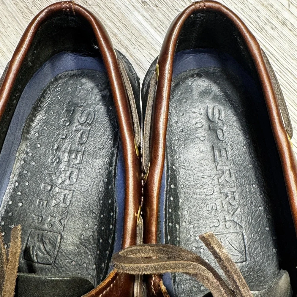 Sperry Top-Sider Men's Original 2 Eye Boat Shoe Black/Amaretto Leather Size 9.5M